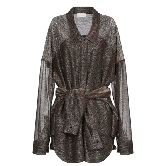 Faith Connexion Dresses & Skirts - Faith Connexion Metallic Brown Shirt Dress with Tie Waist Detail Medium